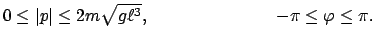 $ 0 \le \vert p\vert \le 2m \sqrt{g \ell^3}, \hspace{28mm} - \pi \le \varphi \le \pi. $