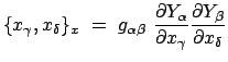 $\displaystyle \{ x_\gamma, x_\delta \}_x  =  g_{\alpha\beta} \
\frac{\partial Y_\alpha}{\partial x_\gamma} \frac{\partial Y_\beta}{\partial
x_\delta}$