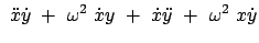 $\displaystyle  \ddot{x} \dot{y}  +  \omega^2  \dot{x} y  + \
\dot{x} \ddot{y}  +  \omega^2  x \dot{y}$